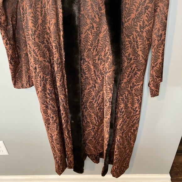 Moon Light USA Vintage 3 Piece Set Bohemian Fern Print Faux Fur Robe Top Skirt - Picture 4 of 16